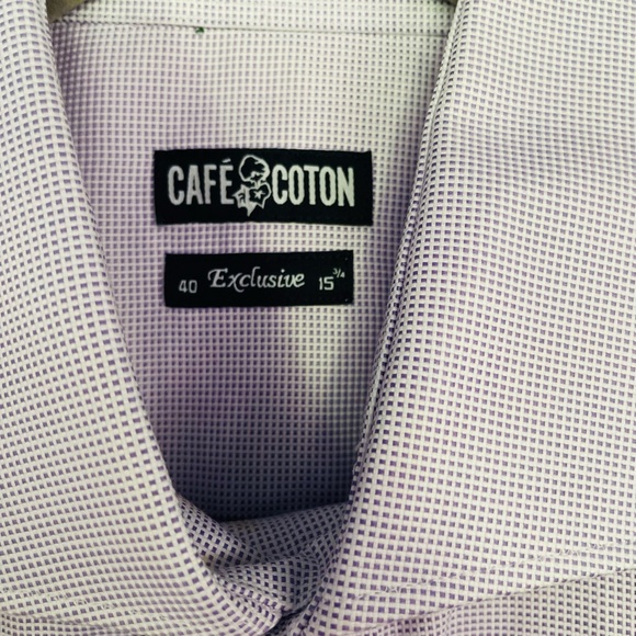 Dress shirt café coton purple and white (French cuff) - Picture 2 of 3